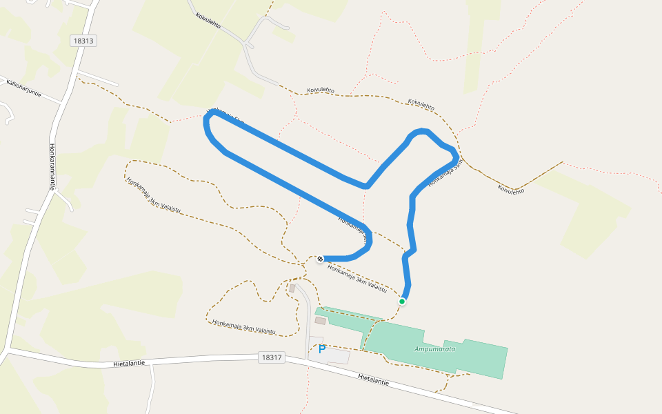 Honkamaja 5km walking route map in Oulainen