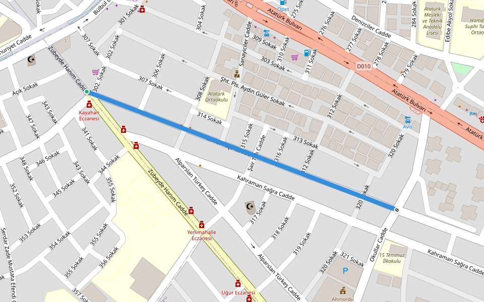 İsmet Paşa Caddesi walking route map in Ordu