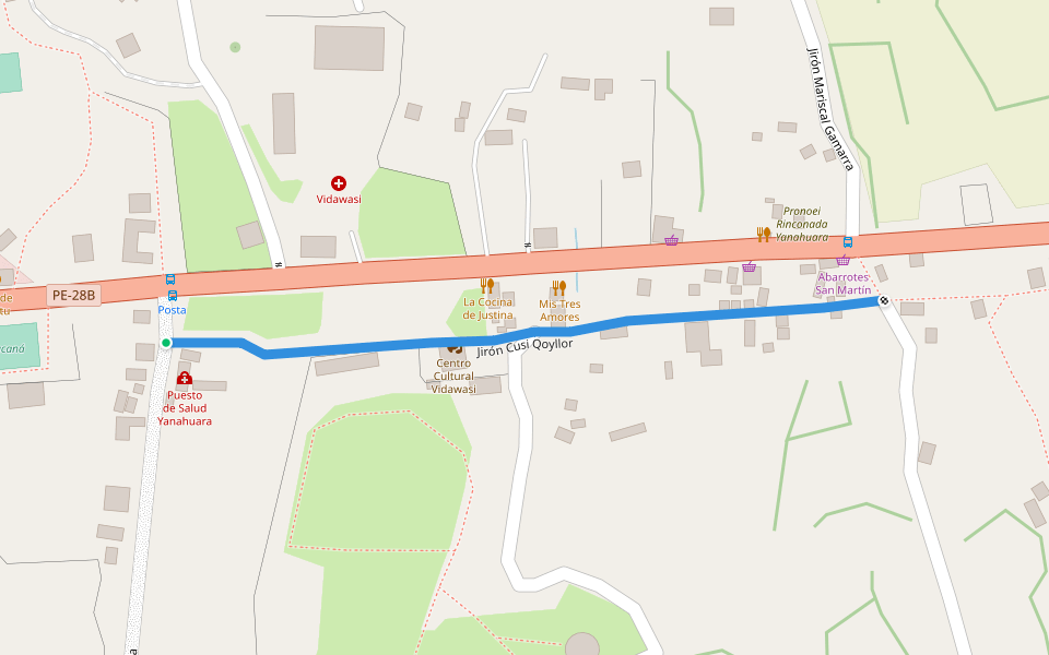 Jirón Cusi Qoyllor walking route map in Urubamba