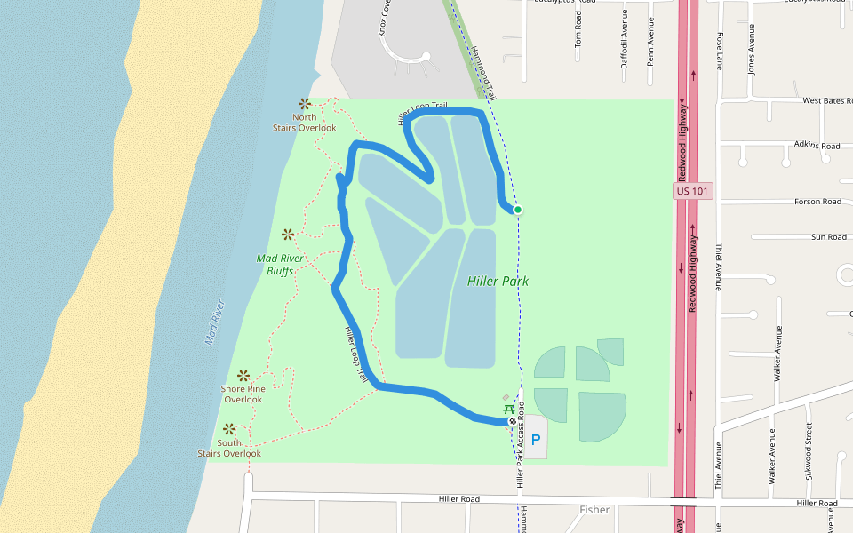 Hiller Loop Trail walking route map in McKinleyville