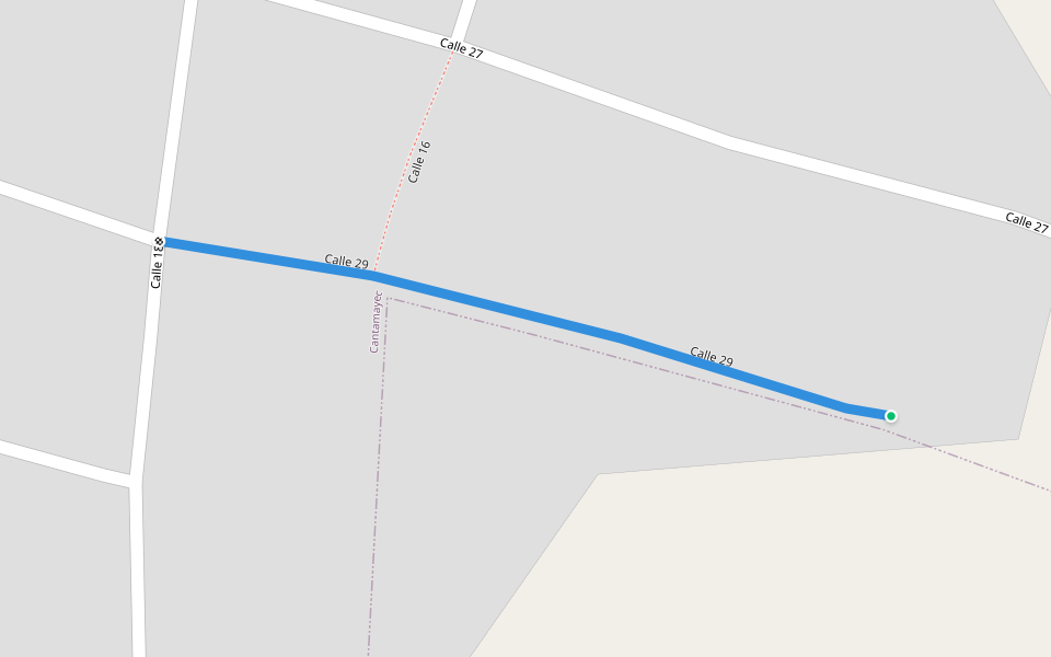 Calle 29 walking route map in Cantamayec