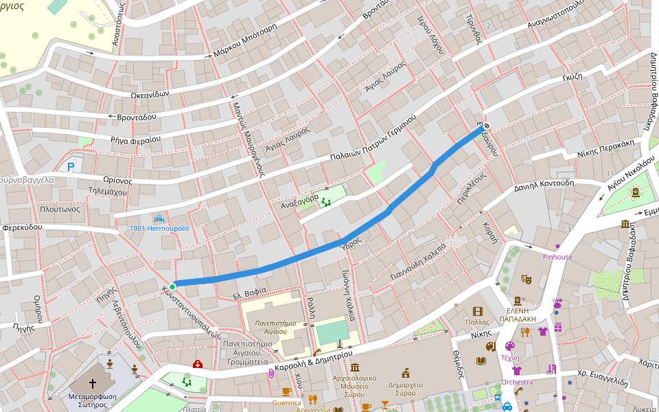 Ύδρας walking route map in Ermoupoli