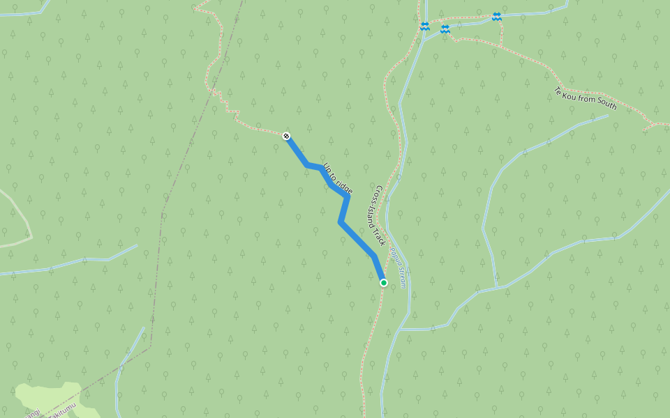 Up to ridge walking route map in Tereora