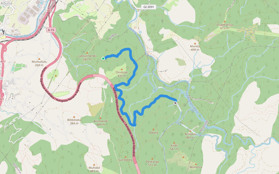Mila eskaileren kanalaren bidea walking route map in Villabona