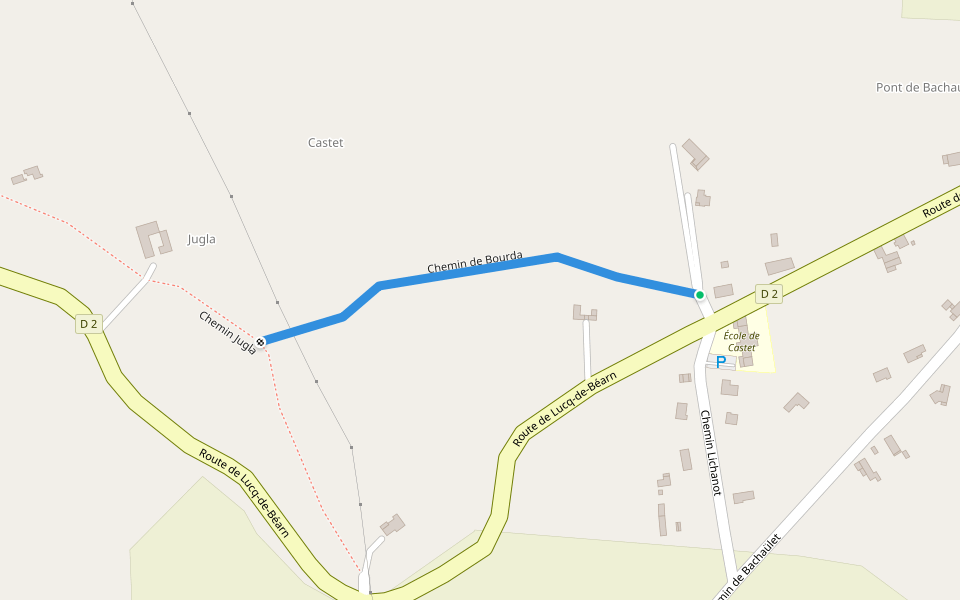 Chemin de Bourda walking route map in Monein