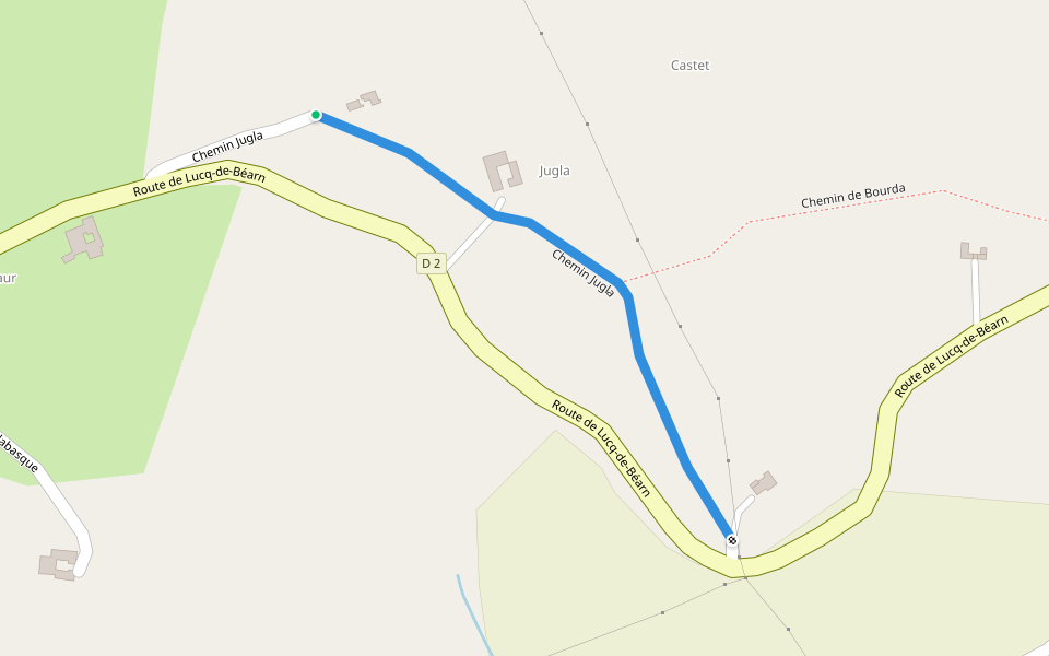 Chemin Jugla walking route map in Monein