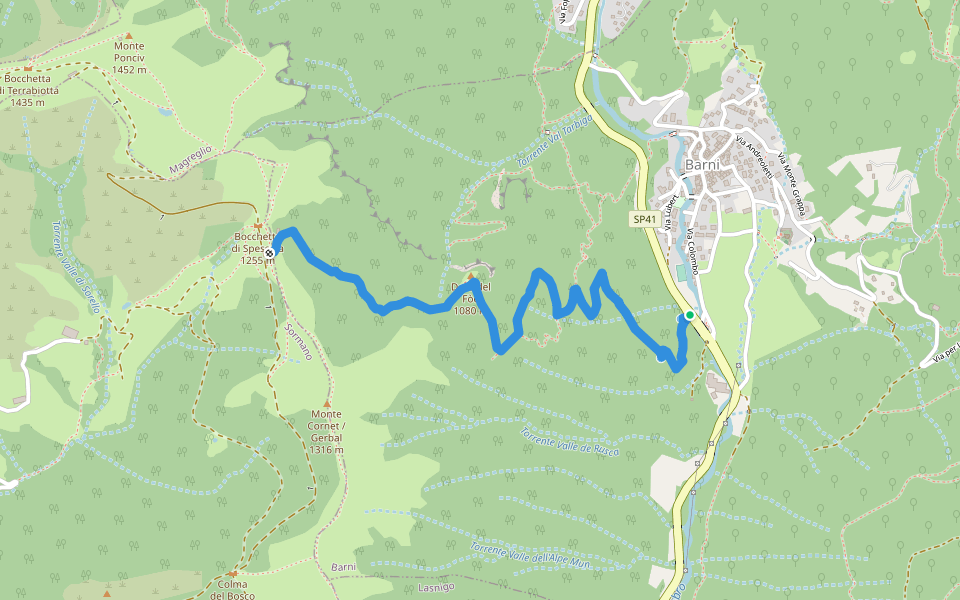 Barni - Bocchetta di Spessola walking route map in Barni