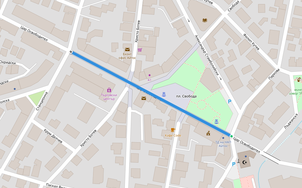 Цар Освободител walking route map in Aytos