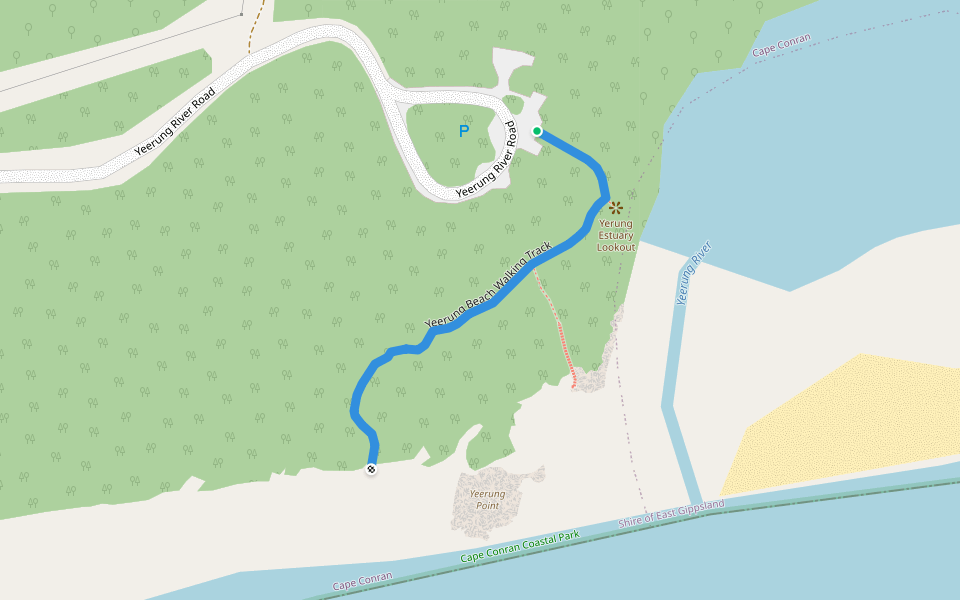 Yeerung Beach Walking Track walking route map in Cape Conran