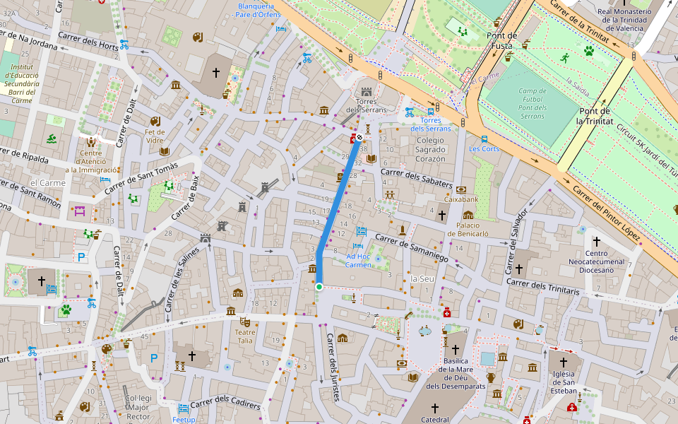 Carrer dels Serrans walking route map in València