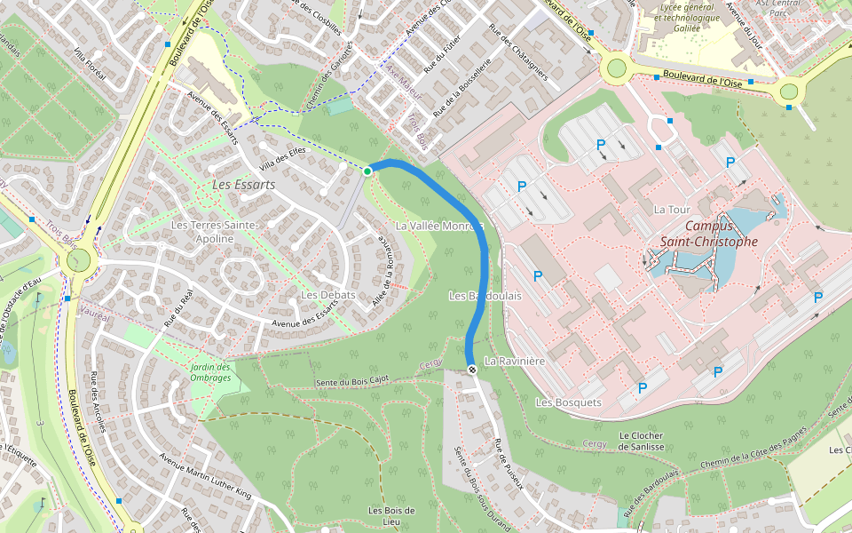 Rue de Puiseux walking route map in Cergy