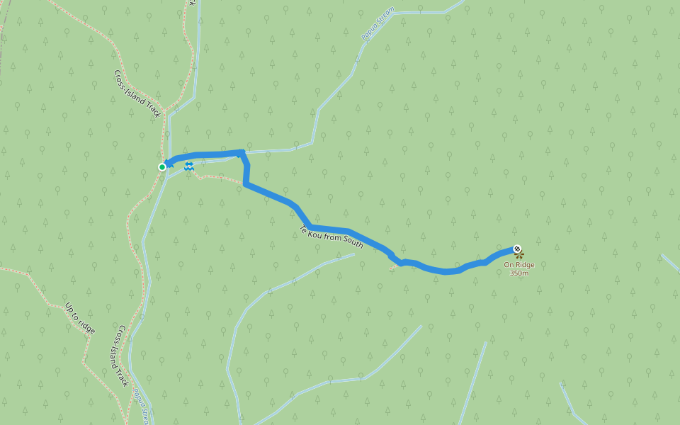 Te Kou from South walking route map in Tereora