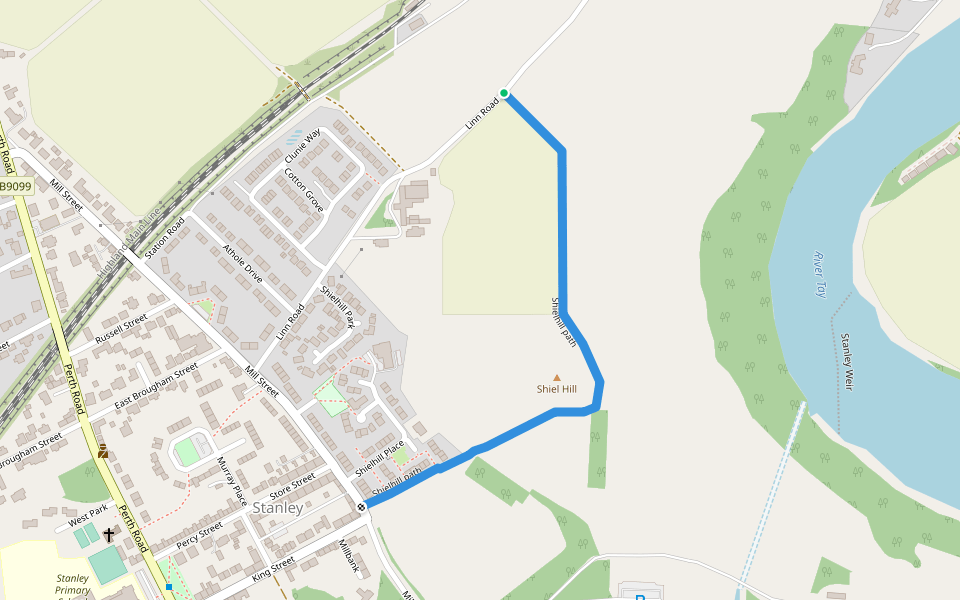 Shielhill path walking route map in Stanley
