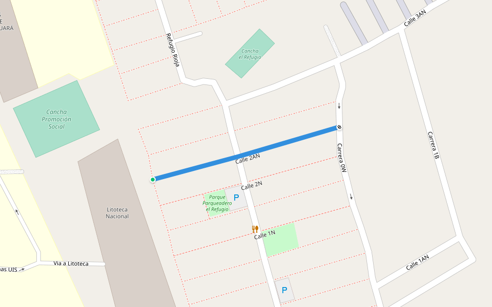 Calle 2AN walking route map in Piedecuesta