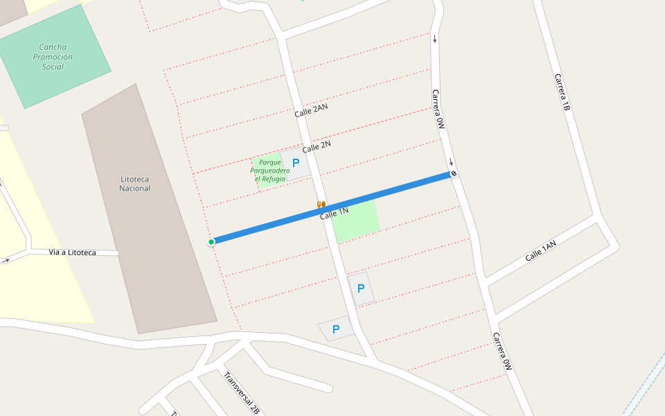 Calle 1N walking route map in Piedecuesta