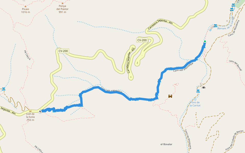 Camí vell d'Almedíjar walking route map in Eslida