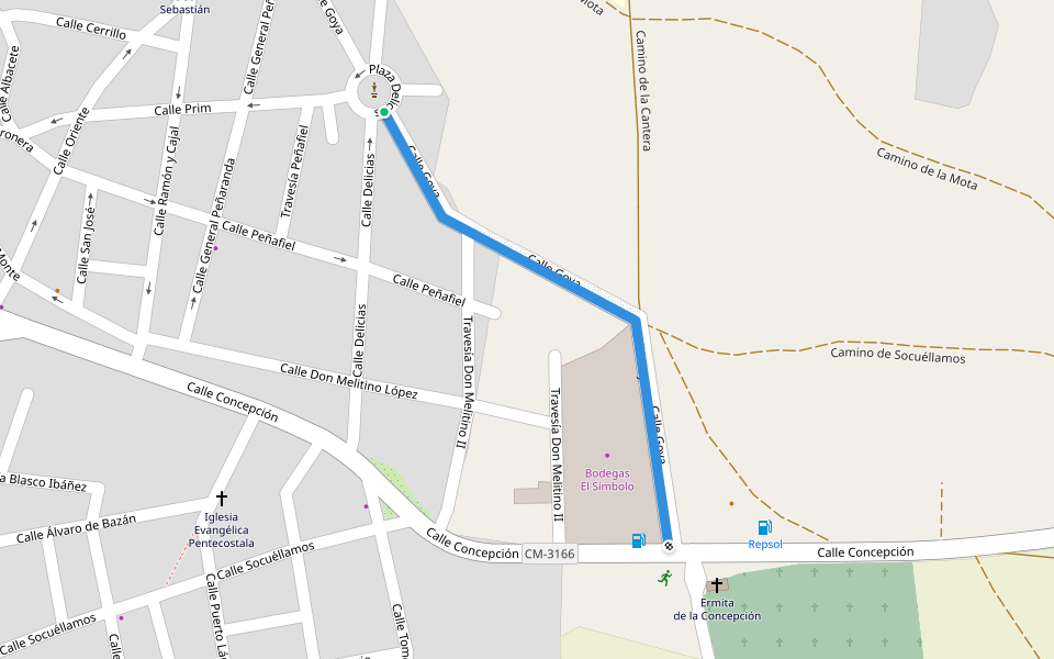Calle Goya walking route map in Campo de Criptana