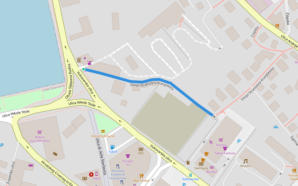 Silvija Strahimira Kranjčevića walking route map in Dubrovnik