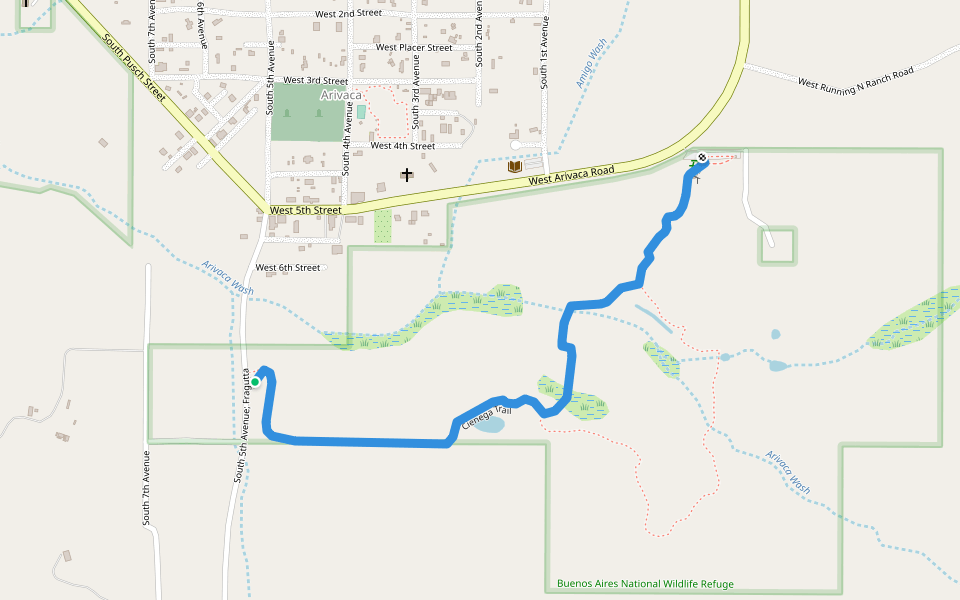 Cienega Trail walking route map in Arivaca
