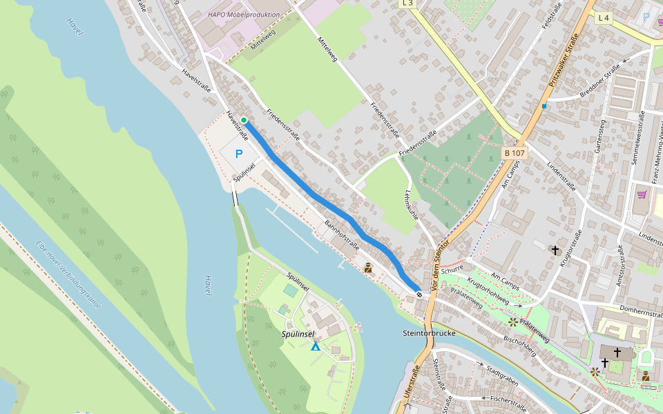 Havelstraße walking route map in Havelberg