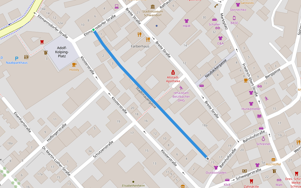 Stadtmauergasse walking route map in Schwandorf