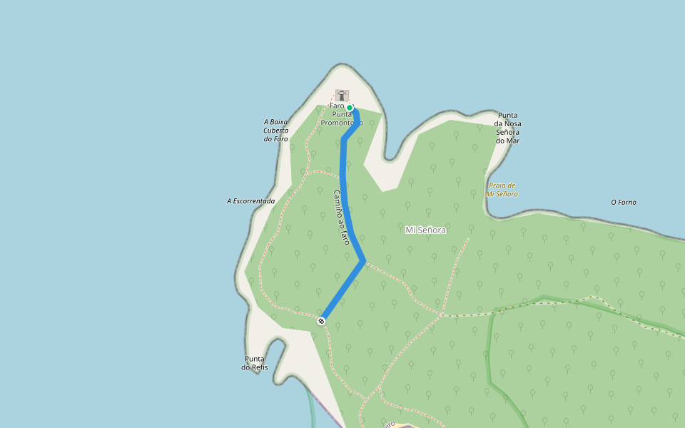 Camino al faro walking route map in Cedeira