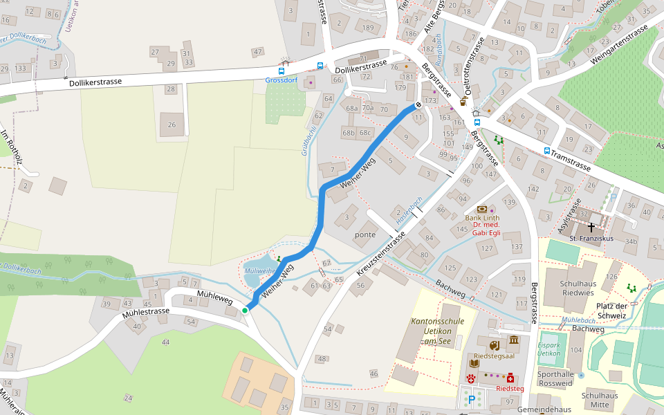 Weiher-Weg walking route map in Uetikon am See
