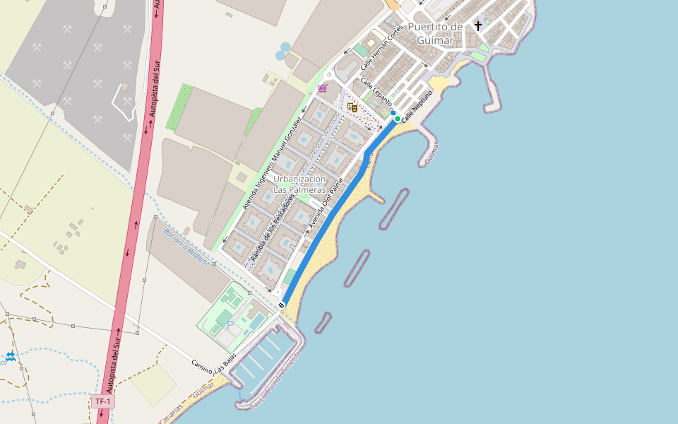 Paseo de las Palmeras walking route map in Puertito de Güímar