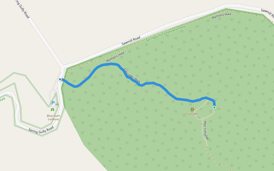Cascades Walk walking route map in Spring Gully