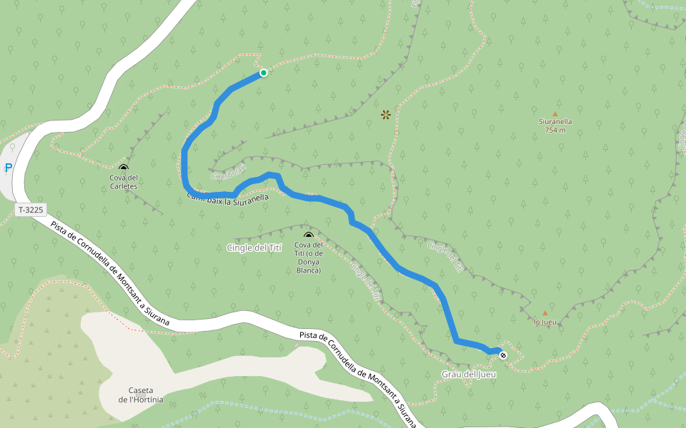 Camí baix la Siuranella walking route map in Cornudella de Montsant