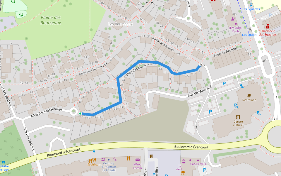 Allée des Musardières walking route map in Jouy-le-Moutier