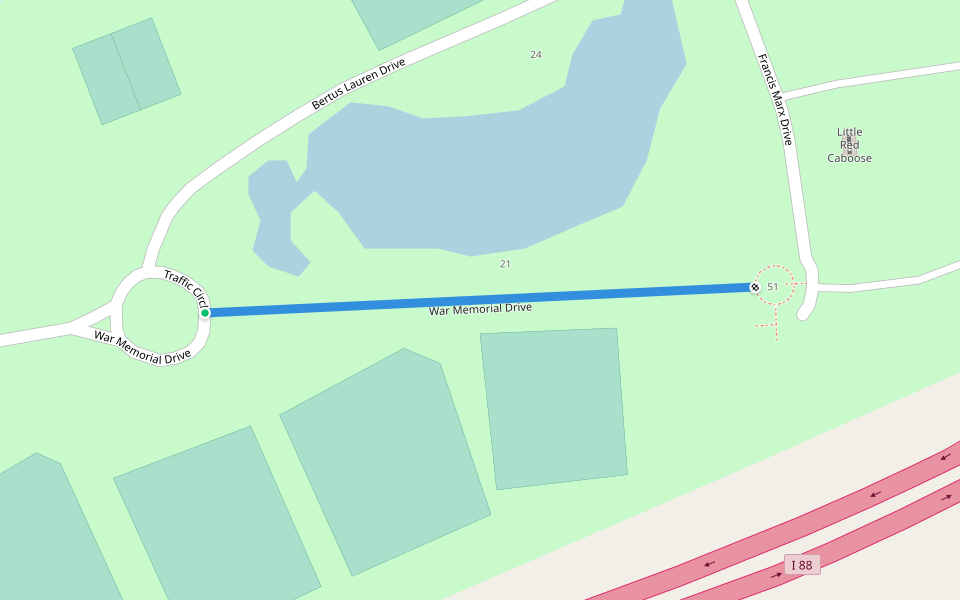 War Memorial Drive walking route map in Oneonta