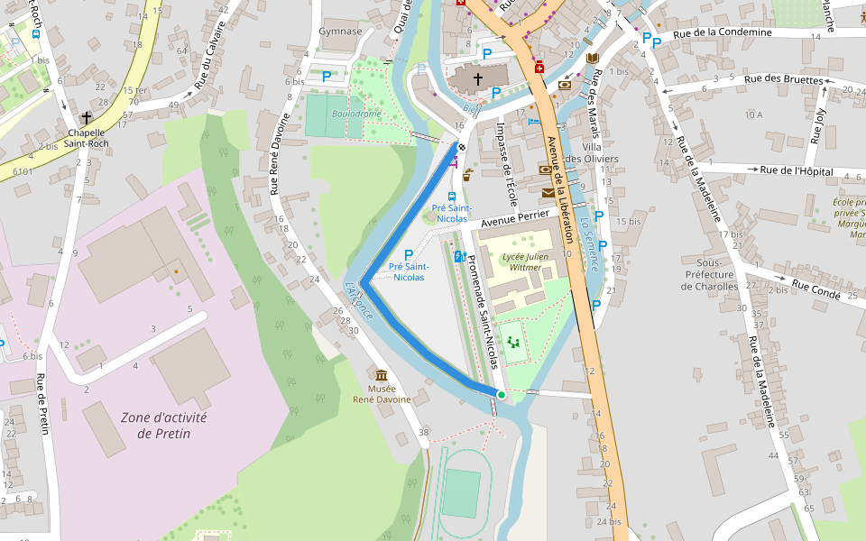 Pré Saint-Nicolas walking route map in Charolles