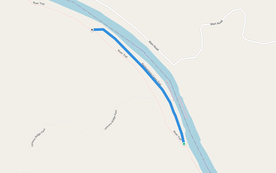 Backpacking Camp Trail walking route map in Lampasas