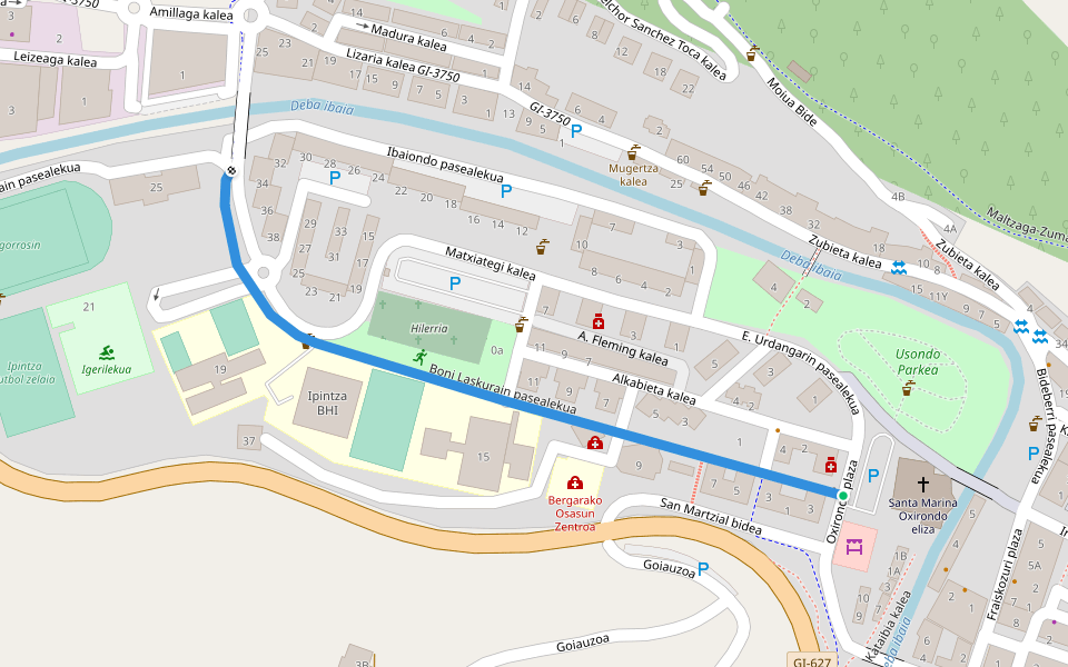 Boni Laskurain pasealekua walking route map in Bergara