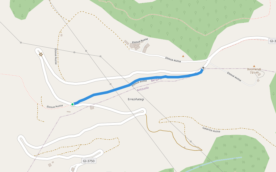 Elosua auzoa walking route map in Antzuola