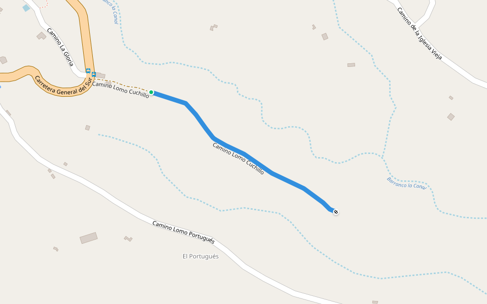 Camino Lomo Cuchillo walking route map in Fasnia