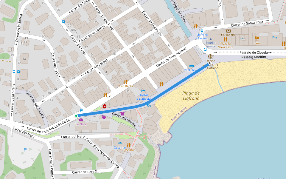 Carrer de Francesc de Blanes walking route map in Llafranc