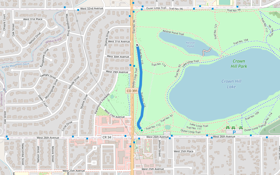 Trail No. 115 walking route map in Lakewood