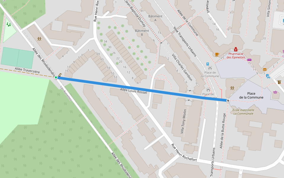 Allée Louis Rossel walking route map in Évry-Courcouronnes
