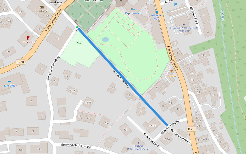 Klostermauerweg walking route map in Laufen