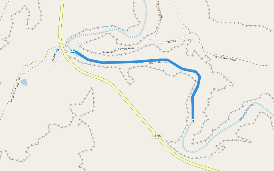 The Grotto Trail walking route map in Hite