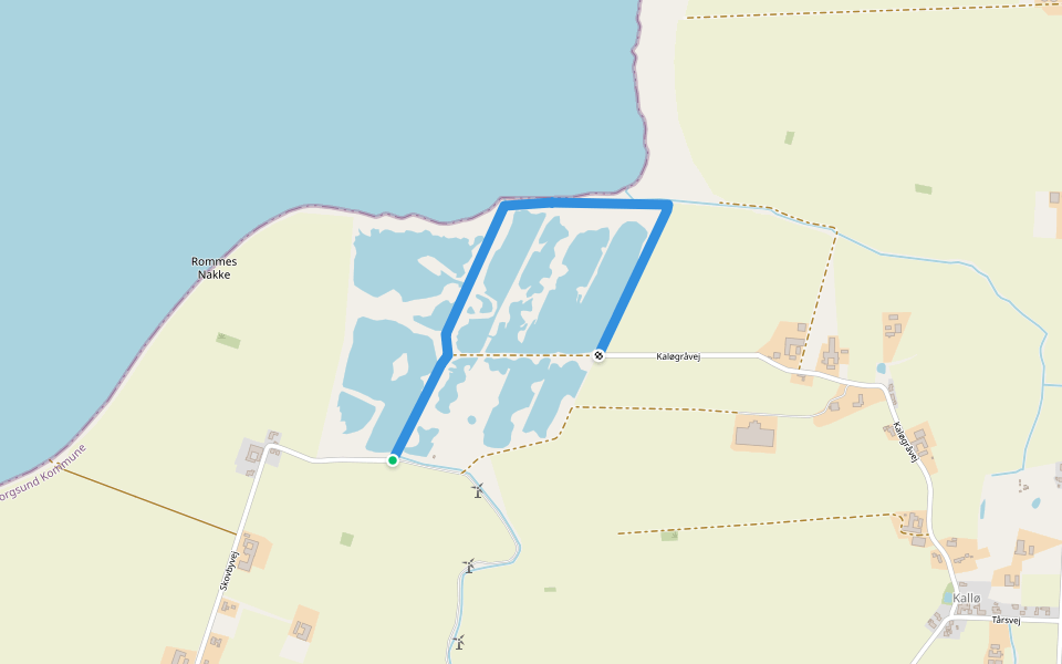 Skovbyvej walking route map in Sakskøbing
