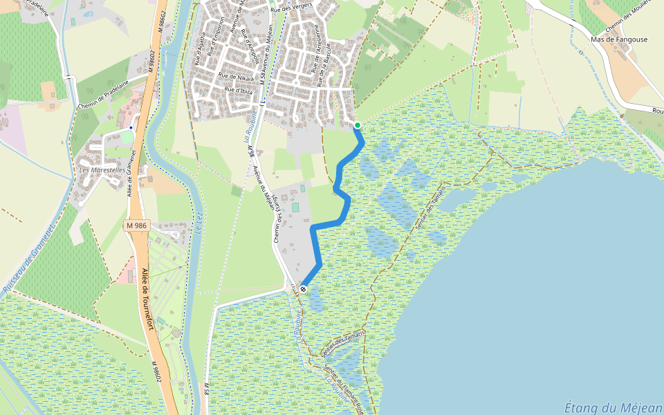 Sentier de la Cigogne Blanche walking route map in Lattes