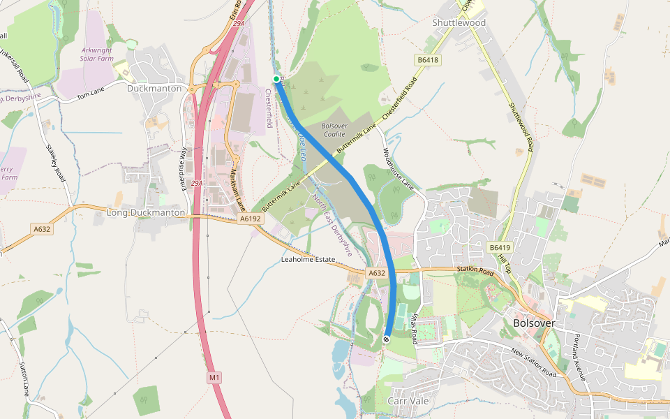Bolsover Branch Line walking route map in Duckmanton