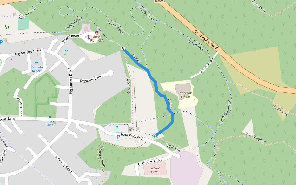 Pigtail walking route map in Dinner Plain