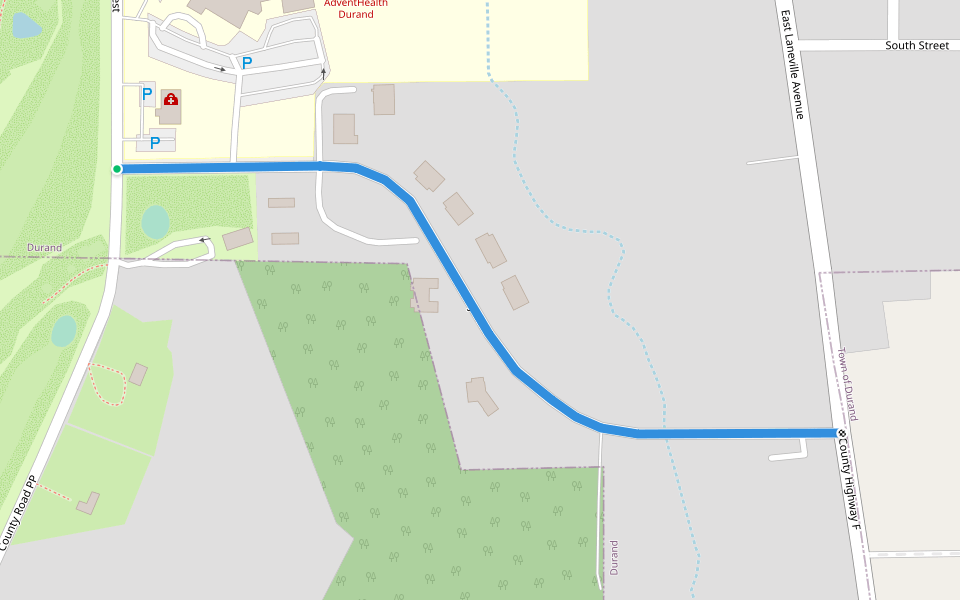 Country Lane walking route map in Durand