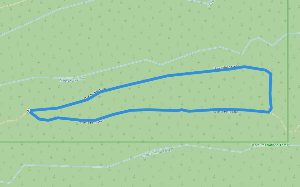 "Blue" Birding Loop walking route map in Camp Sherman