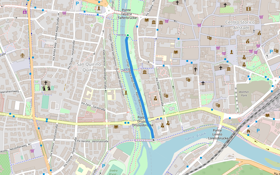 Lungo Talvera degli Alpini - Alpini-Wassermauer walking route map in Bolzano