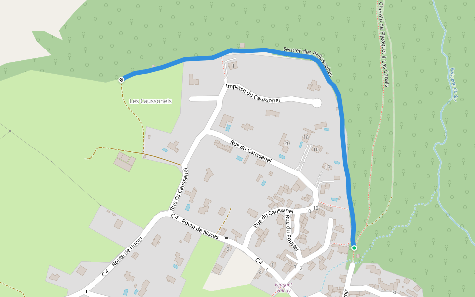 Sentier des Philosophes walking route map in Valady